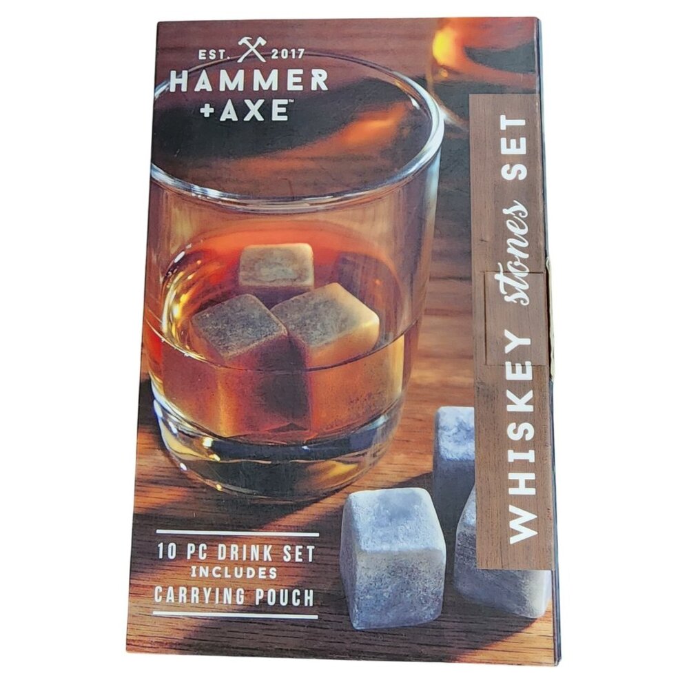 NEW Hammer + Axe Whiskey Stones Set Soapstone w/Carrying Pouch Ice Cubes Gifts